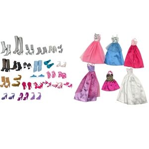 Bundle Of Fashion Doll Accessories 6 Dresses & 24 Pair Shoes Standard 12" Barbie